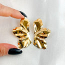 Brinco Feminino Flor Folha Meia Pétala Dourado | Bijuteria Fashion - 12 Unidades / 1 Dúzia
