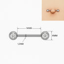 Piercing Barbell Mamilo Aço Inoxidável 2 Pedras Zircônia - 12 Unidades