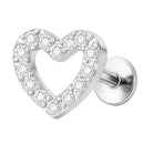 Piercing Orelha Trágus Hélix Conch Coração Vazado Aço - 12 Unidades