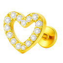 Piercing Orelha Trágus Hélix Conch Coração Vazado Aço - 12 Unidades